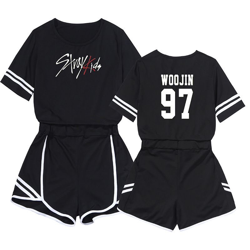 Korean Group Men's Combination Peripheral T-Shirt Shorts Suit Women's Short Navel-Baring Casual Suit