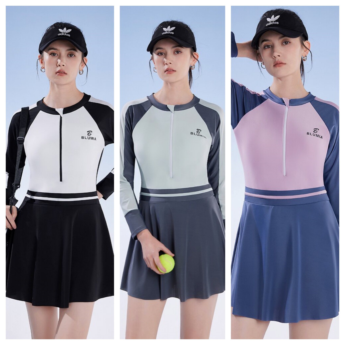 Swimwear women's new sunscreen long sleeve high collar zipper conservative slim skirt sports one-piece swimsuit wholesale