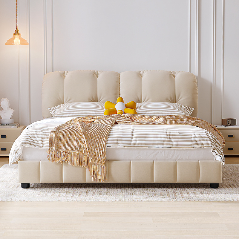 欧式床新款奶油风云朵布艺床1.5米8双人床现代简约主卧实木大婚床