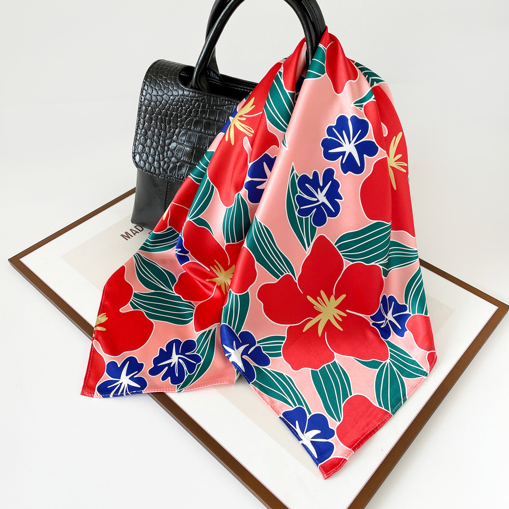 Femmes Élégant Style Vintage Bloc De Couleur Fleur Polyester Écharpe En Soie display picture 15