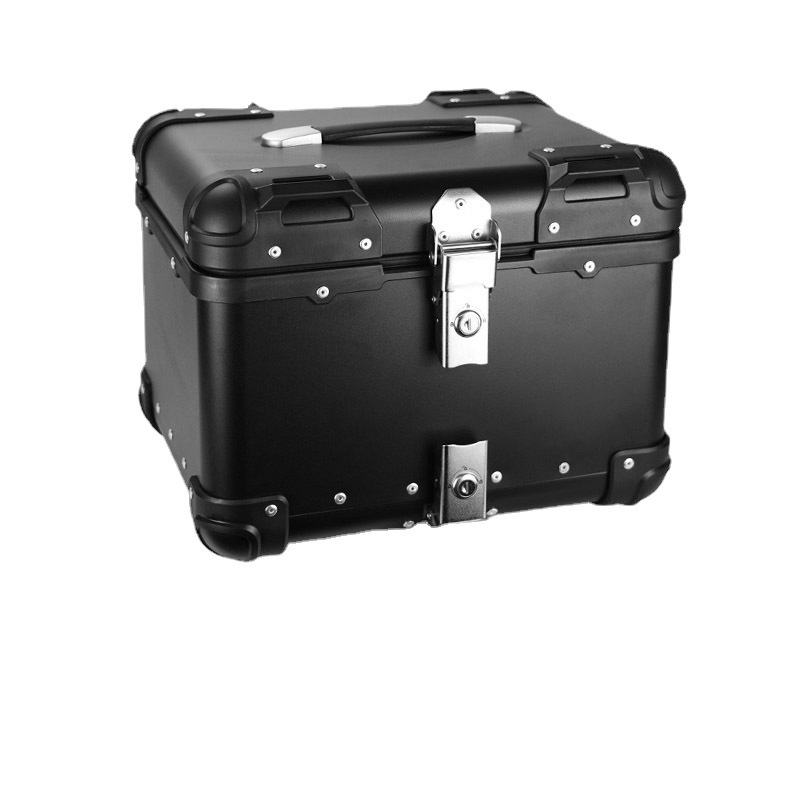 Caja negra de 22L con esquinas redondeadas para motocicleta, vehículo eléctrico, caja trasera de aleación de aluminio, caja de herramientas trasera universal para viaje y coche