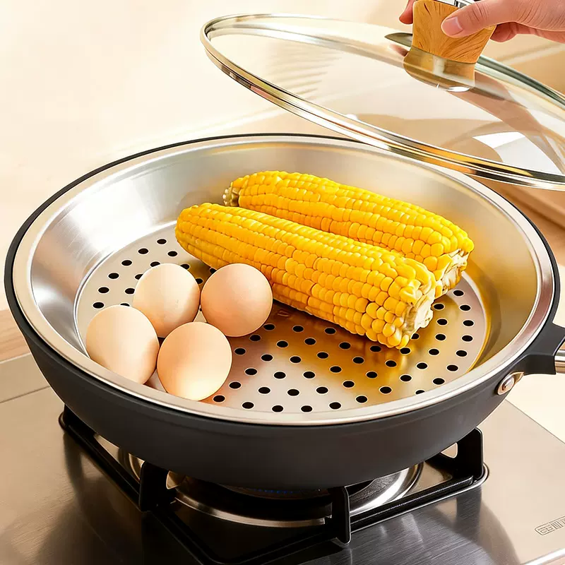 加厚不锈钢蒸盘家用厨房炒锅蒸锅蒸架铁锅不锈钢锅蒸格蒸屉锅蒸笼