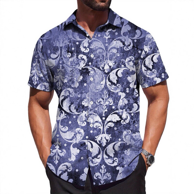 Plaid In-Stock Men's Short-Sleeve Shirt with High-Definition Digital Print, Turn-Down Collar, Cardigan Style, Exclusively for Cross-Border Sales, No Shortage of Floral Designs Plaid In-Stock Men's Short-Sleeve Shirt with High-Definition Digital Print, Turn-Down Collar, Cardigan Style, Exclusively for Cross-Border Sales, No Shortage of Floral Designs