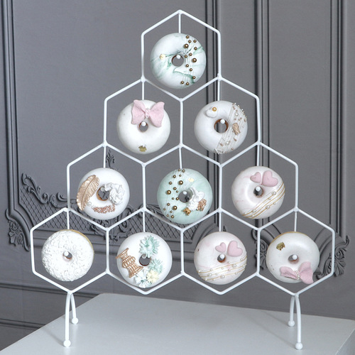 8KIJ欧式铁艺甜甜圈展示架子 婚礼甜品台摆件 烘培面包架蛋糕橱窗