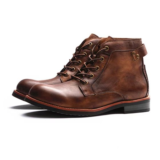 2024 European and American Style Big Head Tooling Locomotive Front Lace Round Head Thick Heel Ami Khaji Style Martin Men's Boots