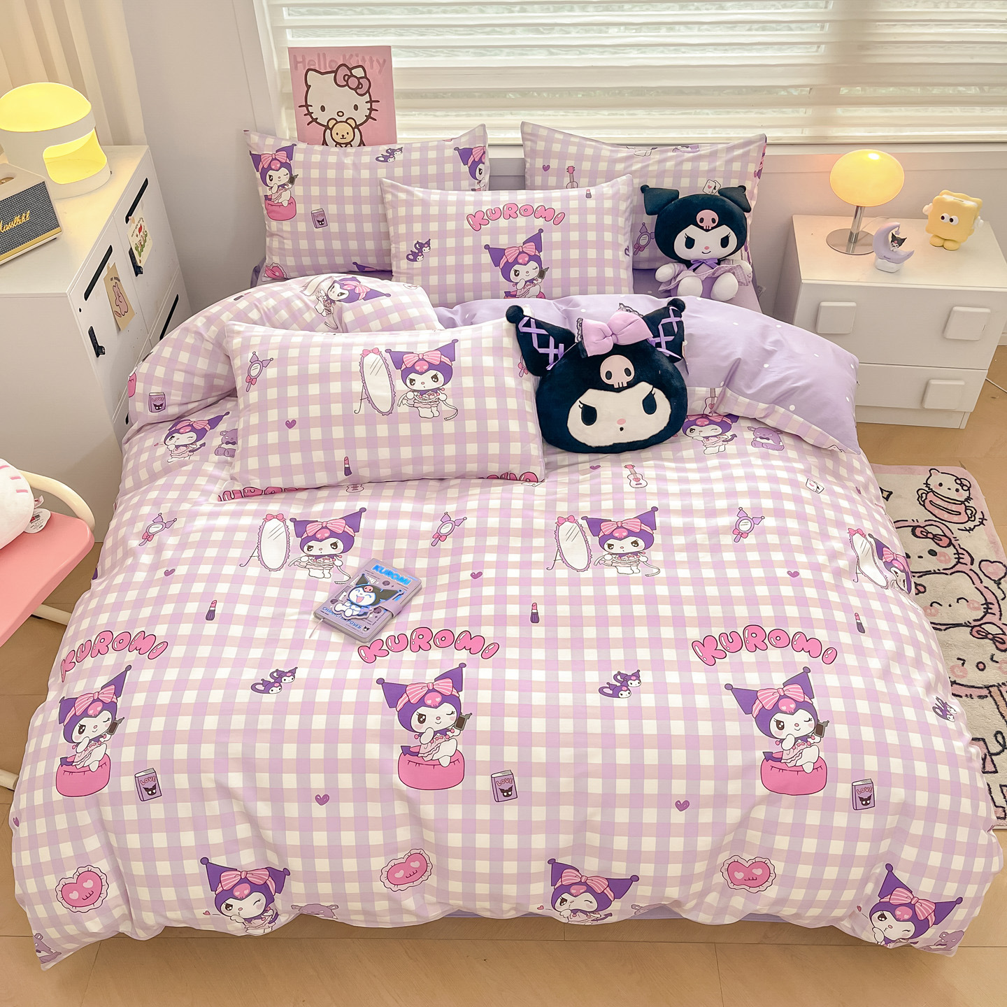 Sanrio Cotton Kidsren's Four-Piece Cartoon Student Dormitory Bed Pure Cotton Three-Piece Set Bunk Bed Sheet Quilt Cover