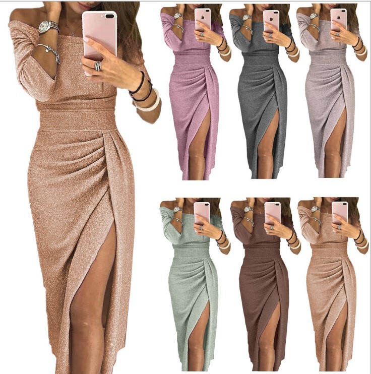 2022 Ebay Women's Bodycon Dress with Slit and Off-The-Shoulder Neckline, Shiny Gown Dress, Evening Dress, Non-Transparent 2022 Ebay Women's Bodycon Dress with Slit and Off-The-Shoulder Neckline, Shiny Gown Dress, Evening Dress, Non-Transparent