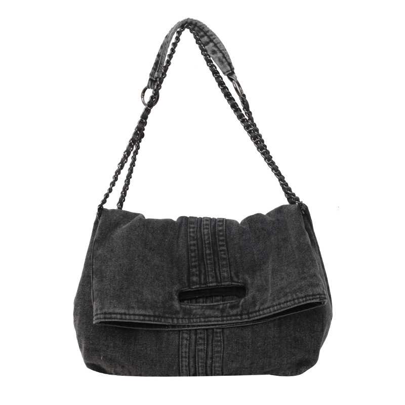 Bolso mujer 2024 nuevo bolso de hombro de cadena de gran capacidad de mezclilla moda simple bolso de viaje literario