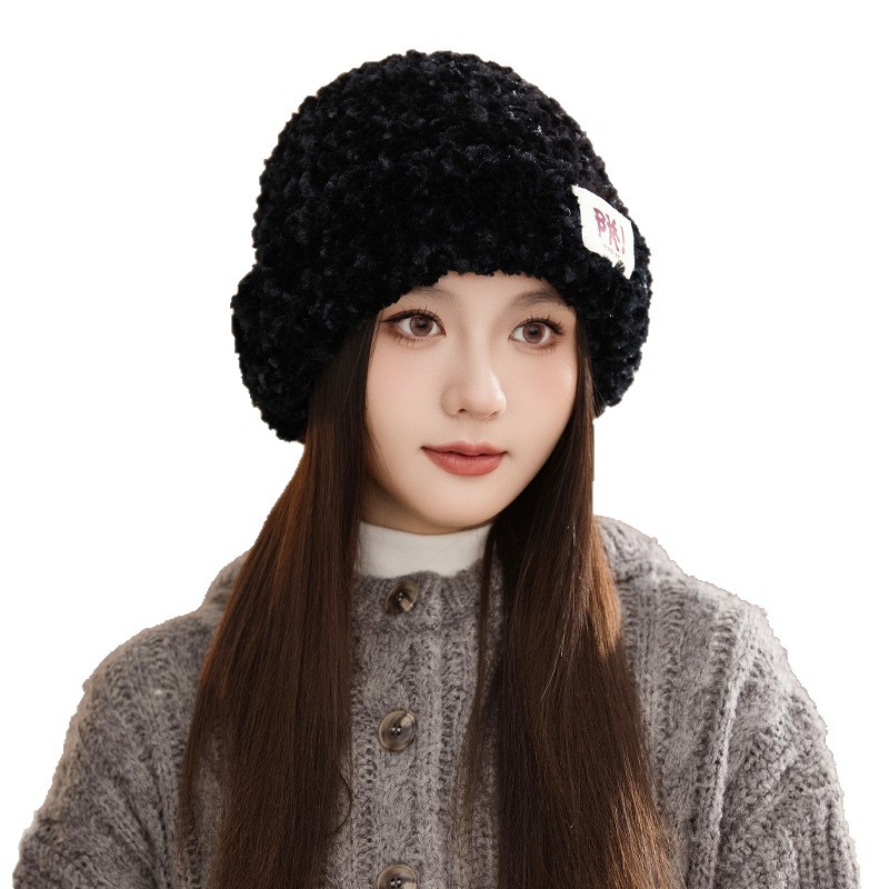 Autumn Winter New Cute Stretchy Knitted Korean Style Versatile Plush Outdoor Windproof Warm Pullover Hat_voghion.com