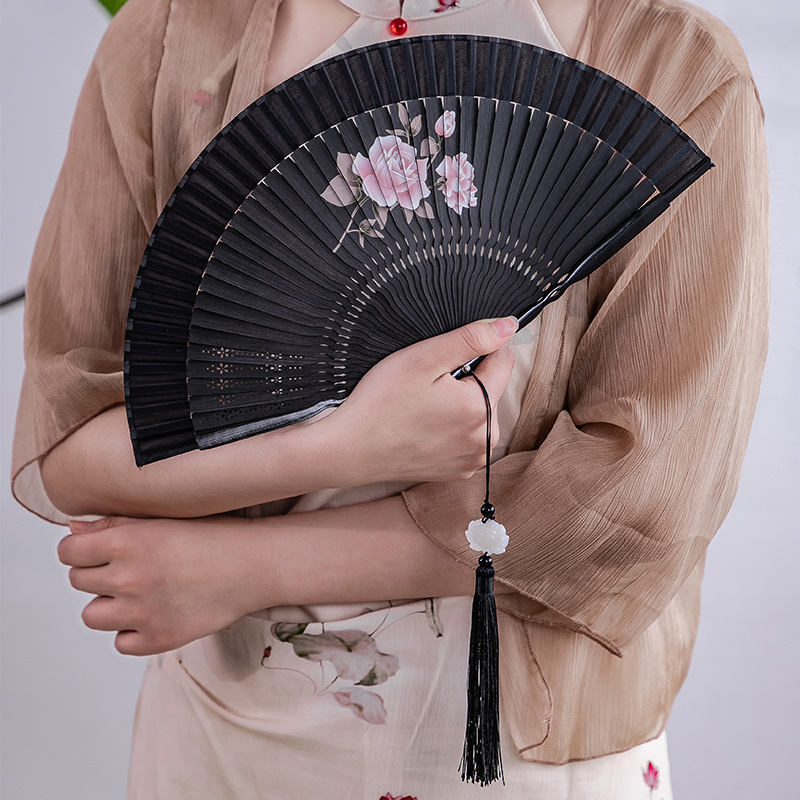 Fan Folding Fan Antique Women's Hanfu Cloth Summer Dancing Dance Folding Classical Costose Tassel Deyun Club Girl Fan
