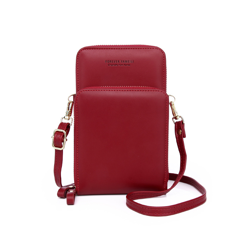 2021 estilo coreano moda multi-tarjeta vertical teléfono móvil bolsa teléfono móvil almacenamiento pu teléfono móvil bolsa femenina crossbody cremallera doble capa hembra
