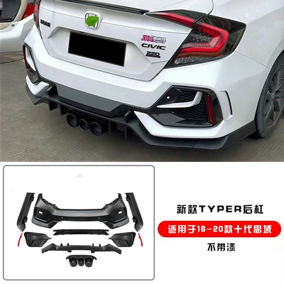 Big Surrounded Modified Large Surround Front Bumper and - set-honda-civic-new-typer-rear-bumper-without-paint