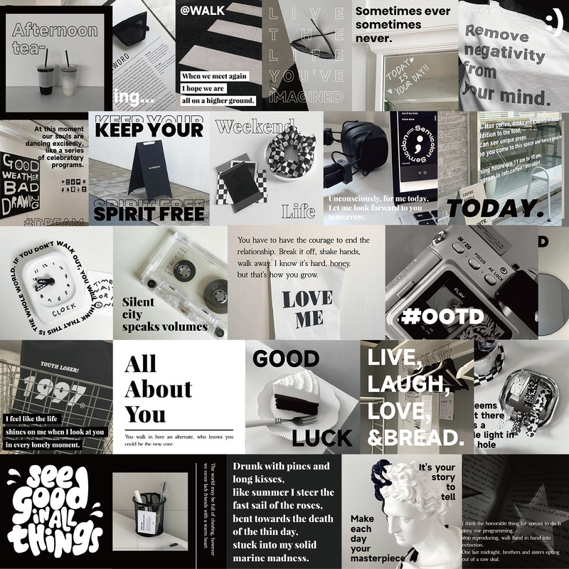 30 black and white cold style graffiti stickers ins wind decoration DIY hand book mobile phone case water cup stickers wholesale