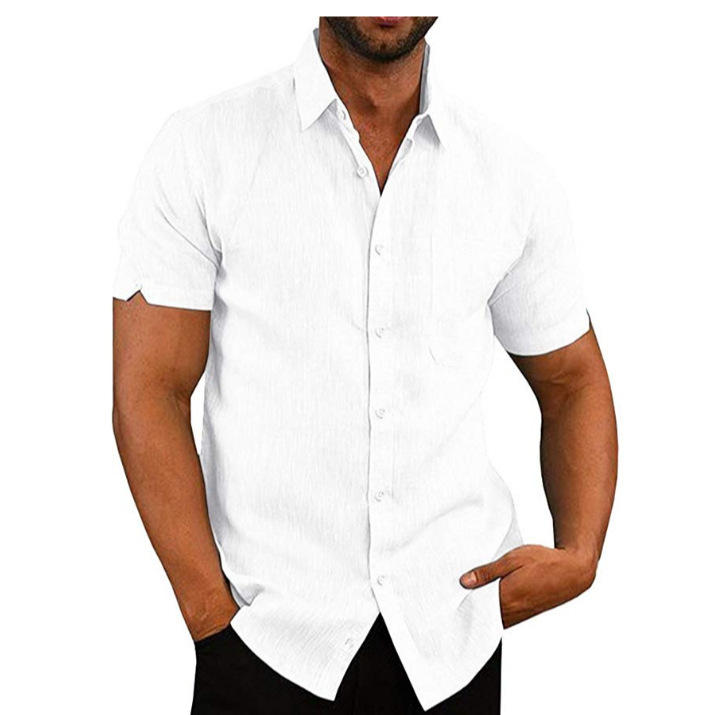 2019 Amazon eBay Hot Hot Sale Summer Collar Solid Color Short Sleeve Buttons Hombre Camisa de lino Hombre