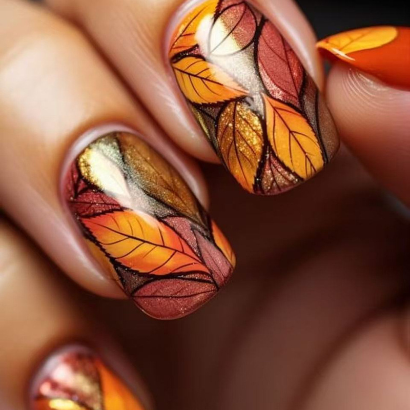 Thanksgiving Autumn Flashing Fall Leaves Short Square Cross-Border Wearable Nail Art Nail Tips Detachable Finished Press-On Nails Thanksgiving Autumn Flashing Fall Leaves Short Square Cross-Border Wearable Nail Art Nail Tips Detachable Finished Press-On Nails