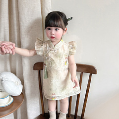 2025女の子夏飛袖プリンセススカート5205赤ちゃん中国式ワンピース子供歳古風漢服薄手