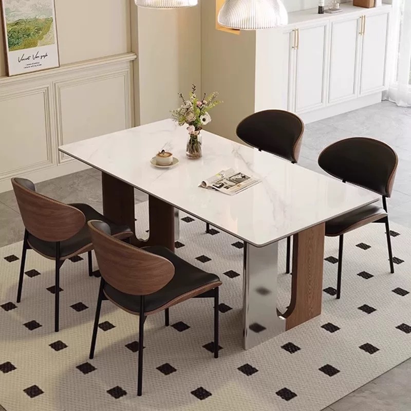 Mesa de comedor de madera maciza estilo francés medieval diseñador de red de casa pequeña tabla de acero inoxidable rectangular mesa y silla de comedor