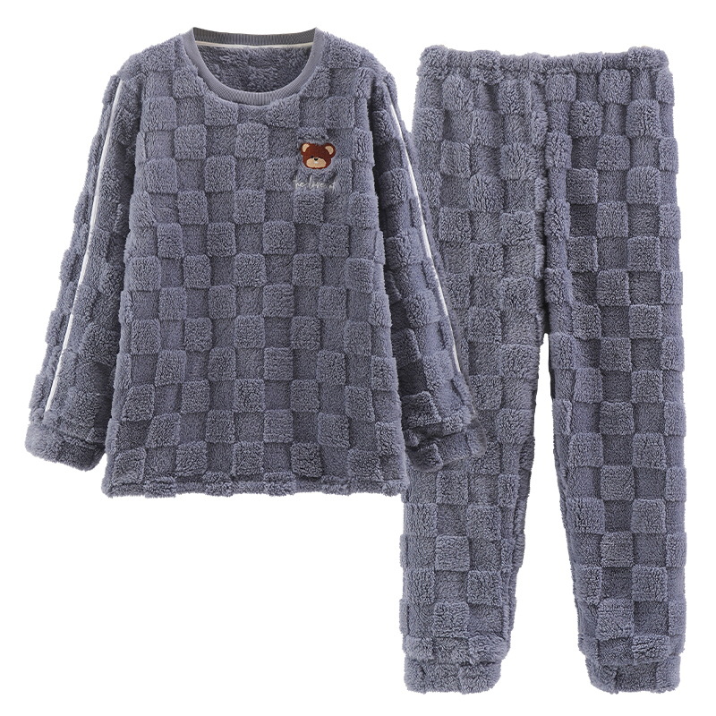 Pijamas de hombre de invierno de los hombres de lana de coral engrosada de lana forrada de franela de dibujos animados de invierno más el tamaño de ropa para el hogar Otoño e Invierno