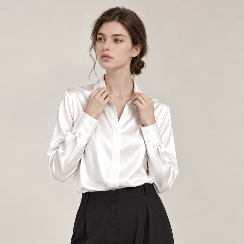Women's silk shirt 2026 new spring top, breathable high-end shirt, 19 momme commuting mulberry silk long-sleeve shirt Women's silk shirt 2026 new spring top, breathable high-end shirt, 19 momme commuting mulberry silk long-sleeve shirt
