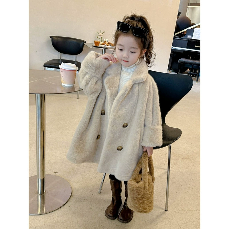 Зимняя меховая цельная меховая верхняя одежда для девочек, детская верхняя одежда из искусственного меха норки, меховая зимняя трендовая одежда средней длины