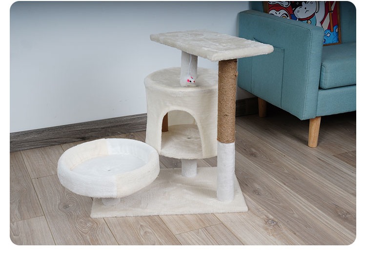 Marco de escalada para gatos de franela pequeña con plataforma, nido para gatos, columna de agarre de sisal, descuento de bajo precio, venta directa de fábrica, marco de escalada para gatos de juguete para gatos