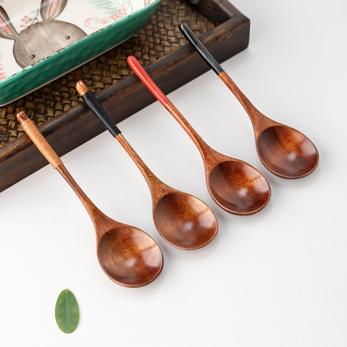 Nanmu Japanese paint handle wooden spoon tied with wire small wooden spoon stirring spoon coffee spoon solid wood spoon wooden spoon