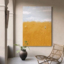 金黄色纯手绘肌理油画风景客厅抽象麦浪装饰画玄关北欧意境壁挂画