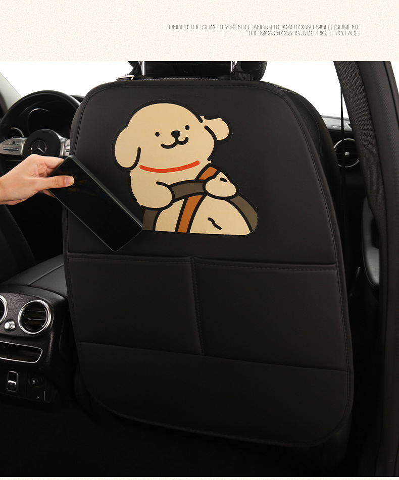 Women's Cute Cartoon Car Seat Back Anti-Kick Pad Car Rear Seat Back Anti-Fouling Pad Anti-Kick Pad with Storage Strap