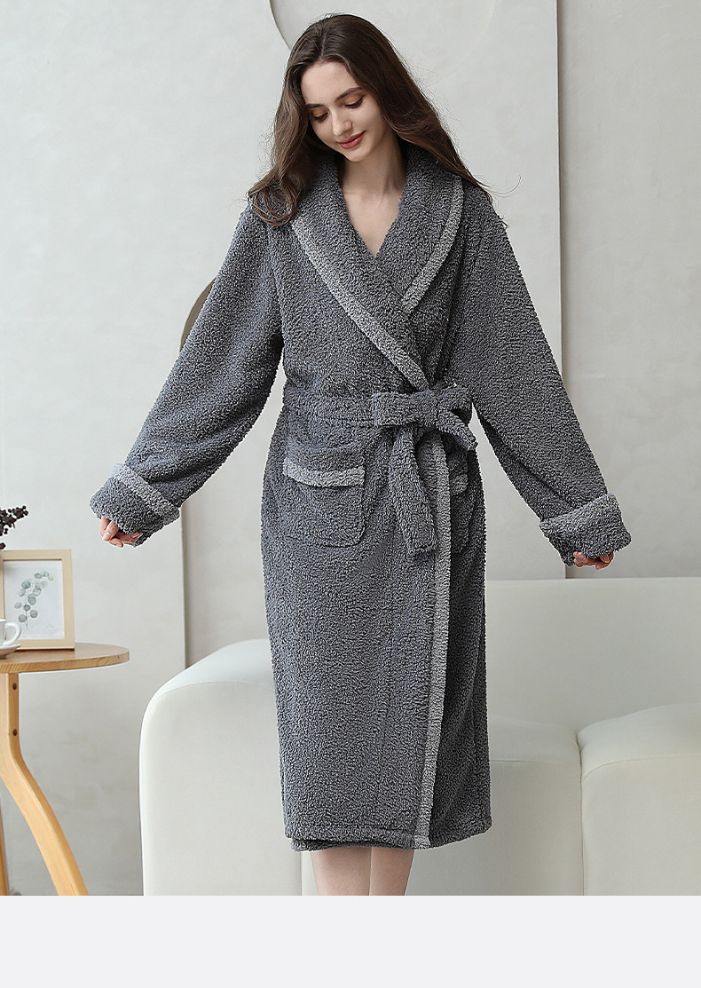 Damen Paare Nachthemd Herbst und Winter neue Pyjamas Damen Revers warme Hauskleidung lange Ärmel können draußen getragen werden Nachthemd Bademantel Großhandel_voghion.com