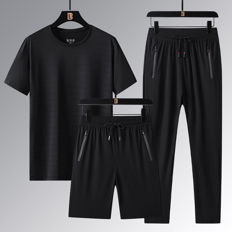 Hombre de verano helado rápido secado conjunto de tres piezas fresco y cómodo sudor transpirable juego de deportes casuales imprimible LOGO