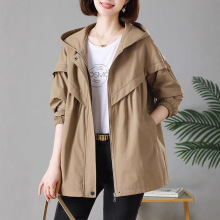 有里布！休闲大码宽松中长款外套女2025春秋新款韩版连帽风衣夹克