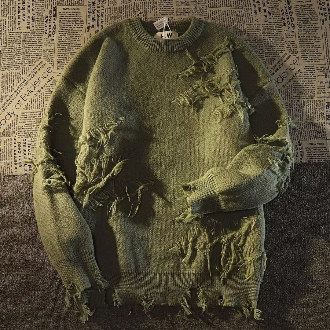 American Retro High Street rasgado suéter hombres y mujeres de otoño e invierno suelta más tamaño perezoso estilo de alto grado suéter abrigo
