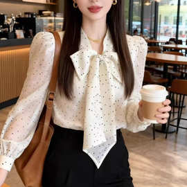 超好看法式白色波点蝴蝶结衬衫上衣女2026新款春季高级感通勤衬衣