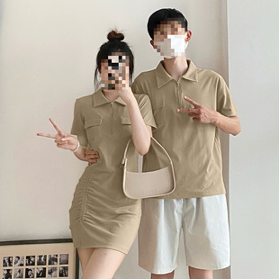 Couple Outfits 2025 Summer New Hong Kong Style Versatile Polo Collar Dress Slim Fit Trendy One-Piece Dress