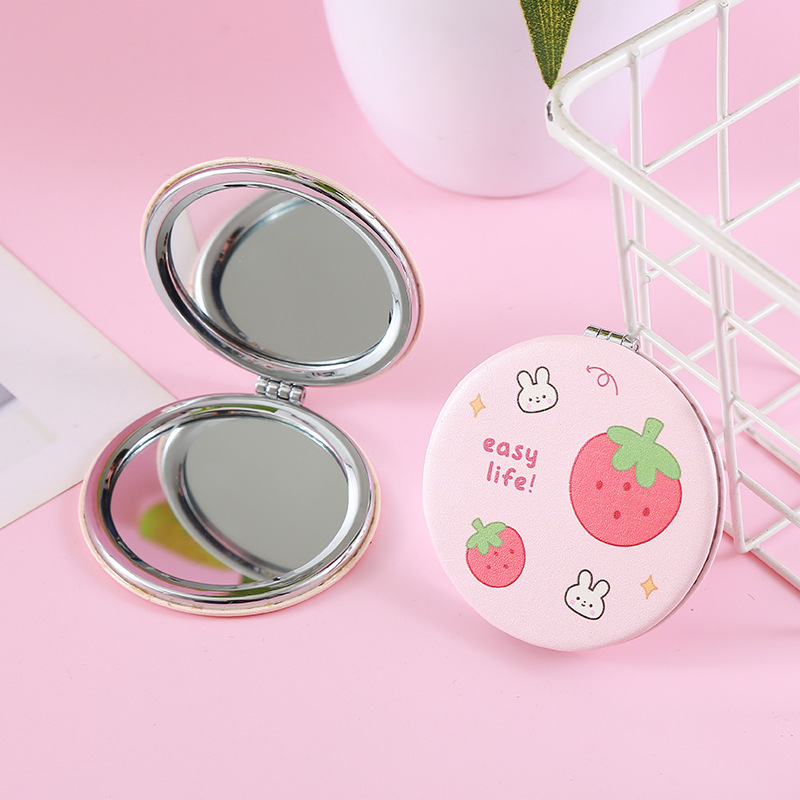 Espejo de maquillaje redondo pequeño fresco de estilo vegetal hogar encantador dibujos animados espejo de maquillaje plegable de alta definición espejo plegable de estudiantes
