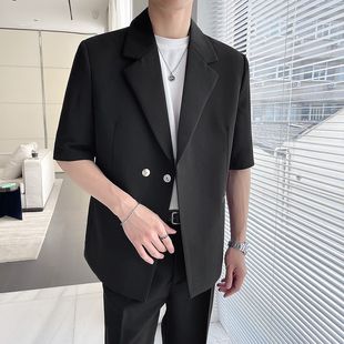 Mid-Sleeve Suit Suit for Men in Summer, Thin Quarter-Sleeved Ice Silk Casual Handsome Short-Sleeved Suit Two-Piece Set