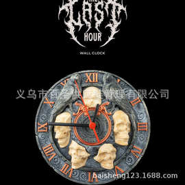 跨境新品独特暗黑哥特骷髅乌鸦挂钟152