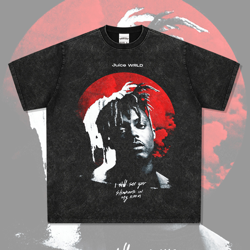 Trendy Juice wrld European and American Hip Hop Rap Figure Printed Short Sleeve T-shirt Heavy Cotton Crew Neck Hooded Sweater Trendy Juice wrld European and American Hip Hop Rap Figure Printed Short Sleeve T-shirt Heavy Cotton Crew Neck Hooded Sweater