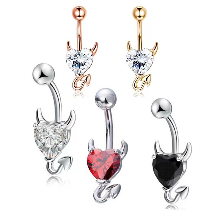 Simple Style Heart Shape Titanium Steel Inlay Zircon Belly Ring 1 Piece