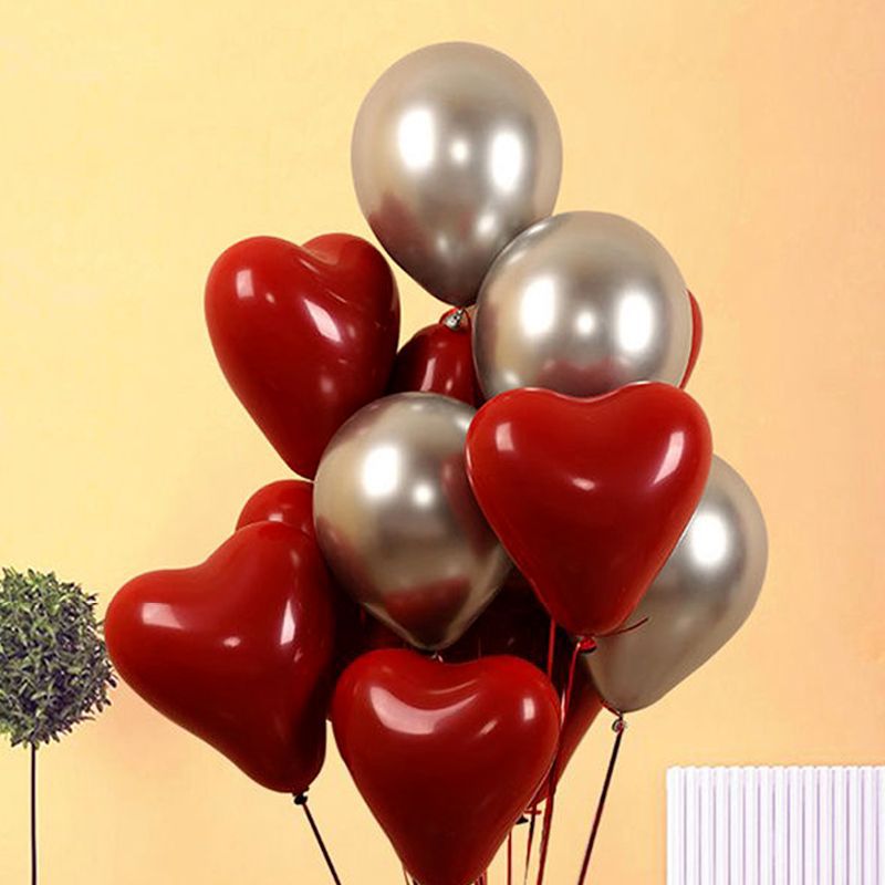 Thickened heart-shaped garnet red 30 pcs + metallic silver 20 pcs