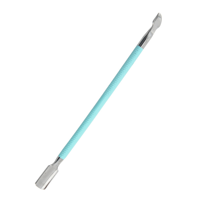 Uñas de acero inoxidable transfronterizas, empuje de acero para la piel muerta, empuje para quitar la armadura de doble cabezal, lima de uñas de titanio de color, herramienta para quitar la piel