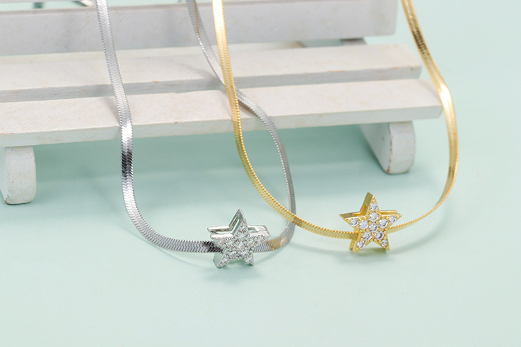 Heart Pattern New Simple Heart Clavicle Chain Flat Snake Chain Five-pointed Star Copper Necklace Female