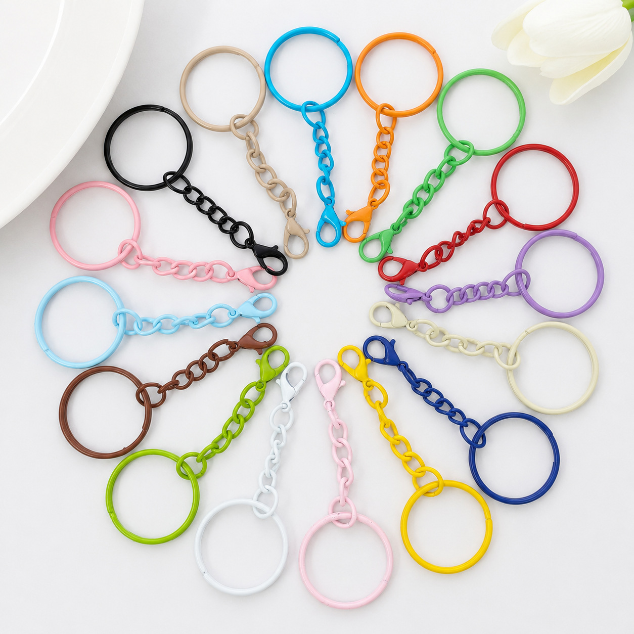 Macaron-Colored Light-Colored Four-Section Chain 303 Lobster Clasp Keychain DIY Bead Pendant Bag Accessory Wholesale