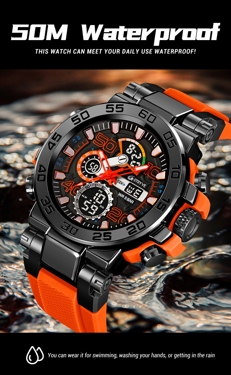 STRYVE Sports Colorful Luminous Chronograph Electronic Waterproof Wrist Watch Metal Case Multifunctional Student Watch 8030_voghion.com