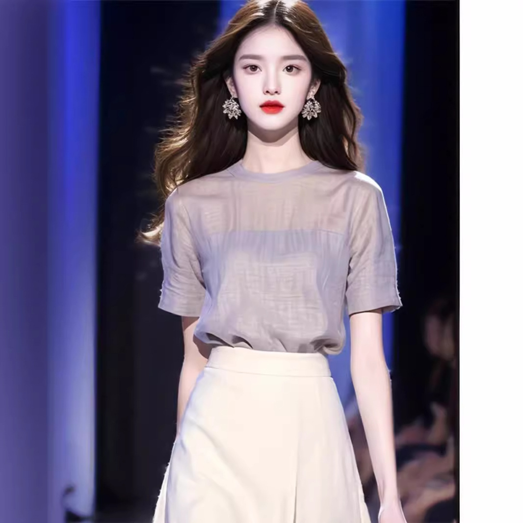 Váy hai dây phong cách Chanel nữ mùa hè cao cấp — Màu tím trắng