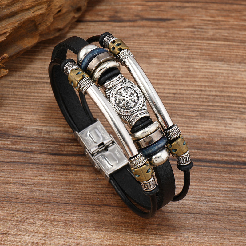 Cross-border e-commerce retro Viking style leather jewelry Europe and the United States new creative men's bracelet in stock wholesale