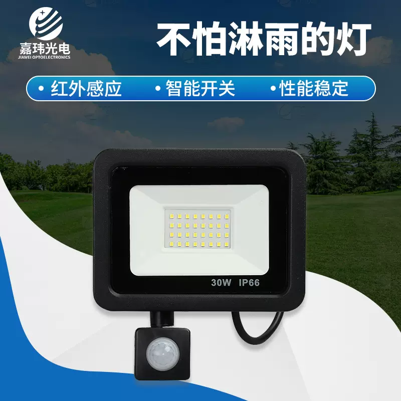 人体感应投光灯户外防水100wled感应灯泛光灯家用庭院车库跨境