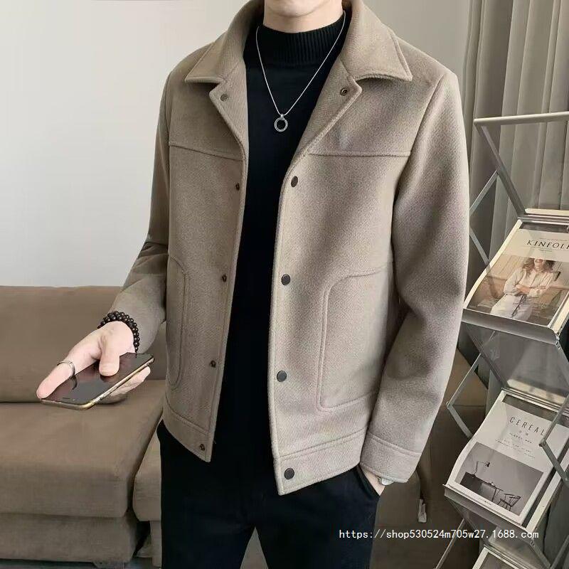 Demi-season trend jacket, casual short men's woolen coat, Korean style, slim fit, increased thickness