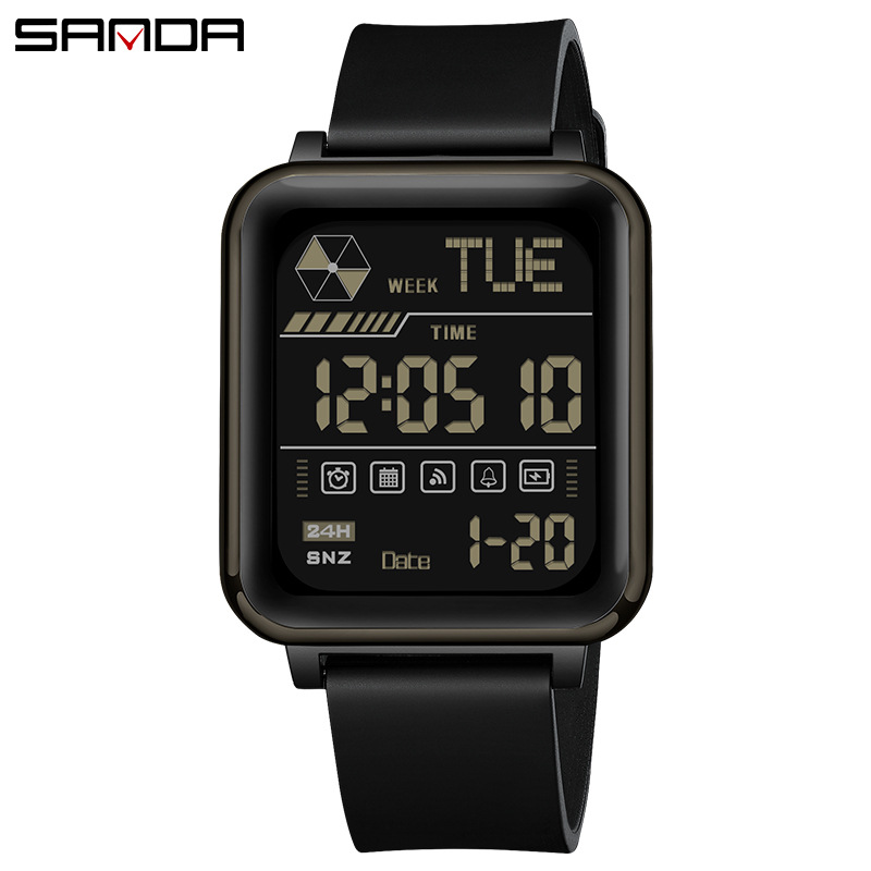 Sanda moda cuadrada personalidad reloj masculino y adolescente impermeable reloj electrónico multifuncional de luz nocturna