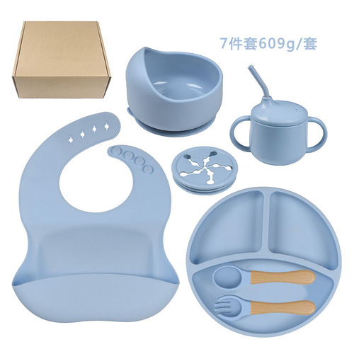 Baby silicone dinner plate all-in-one food supplement learning to eat suction cup bowl compartment cartoon anti-fall bowl baby children's tableware